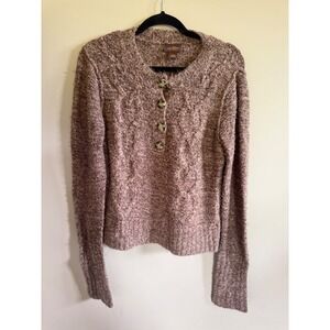 Arizona Jean Company Women's Sweater L Brown Knit Button Front Pullover